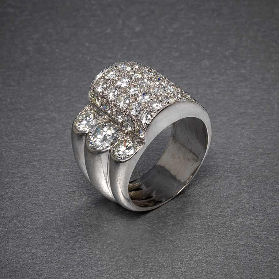 Modernist Platinum and Diamond Ring